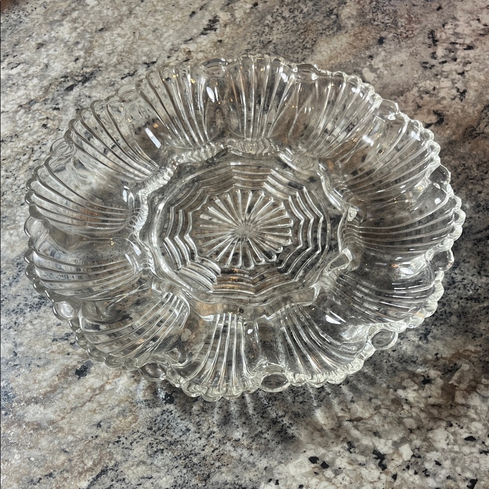 Vintage Anchor Hocking 10" Crystal Deviled Egg Serving Dish